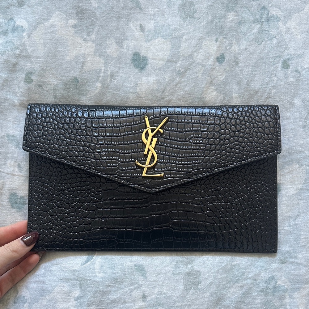 Saint Laurent style  Black Croc Embossed Bag